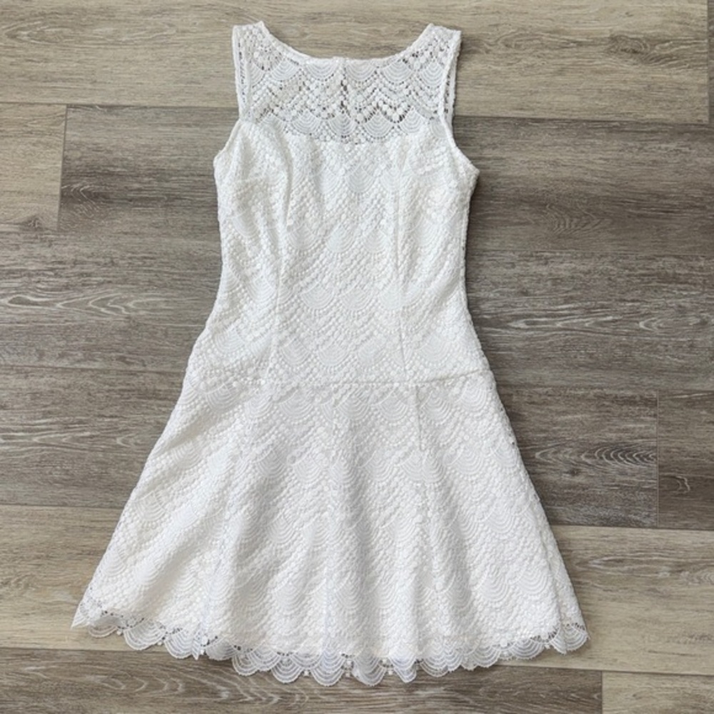 White House Black Market White Lace Sleeveless Fit & Flare Mini Dress